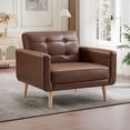 thumbnail image 1 of Bonzy Home Tufted Accent Armchair — PU Faux Leather Upholstered Mid-Century Modern Club Chair with Solid Wood Legs, Comfy Lounge Chairs for Living Room Bedroom Study, Brown, 1 of 5