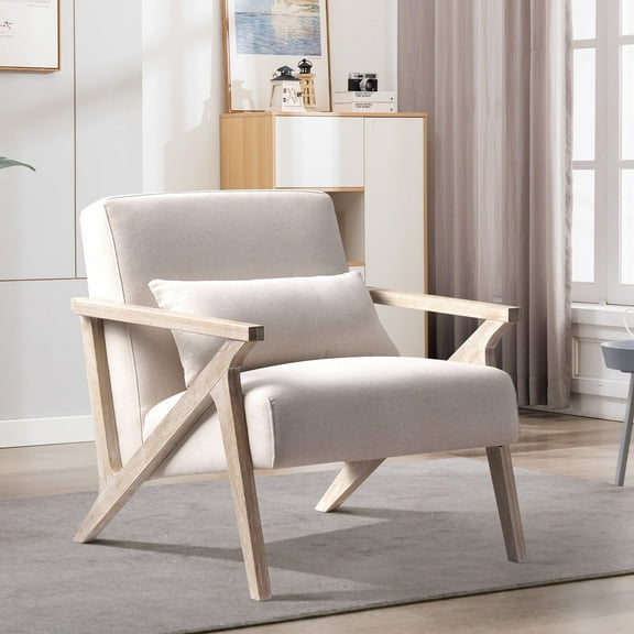 Bonzy Home Mid Century Accent Chair, Single Sofa Armchair for Living Room, Bedroom, Balcony,Beige