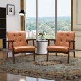 thumbnail image 1 of Bonzy Home Mid-Century Modern Accent Chair Set of 2 Upholstered Leather Armchair with Solid Wood Frame, Leisure Chair Reading Chair for Living Room Bedroom, 1 of 9