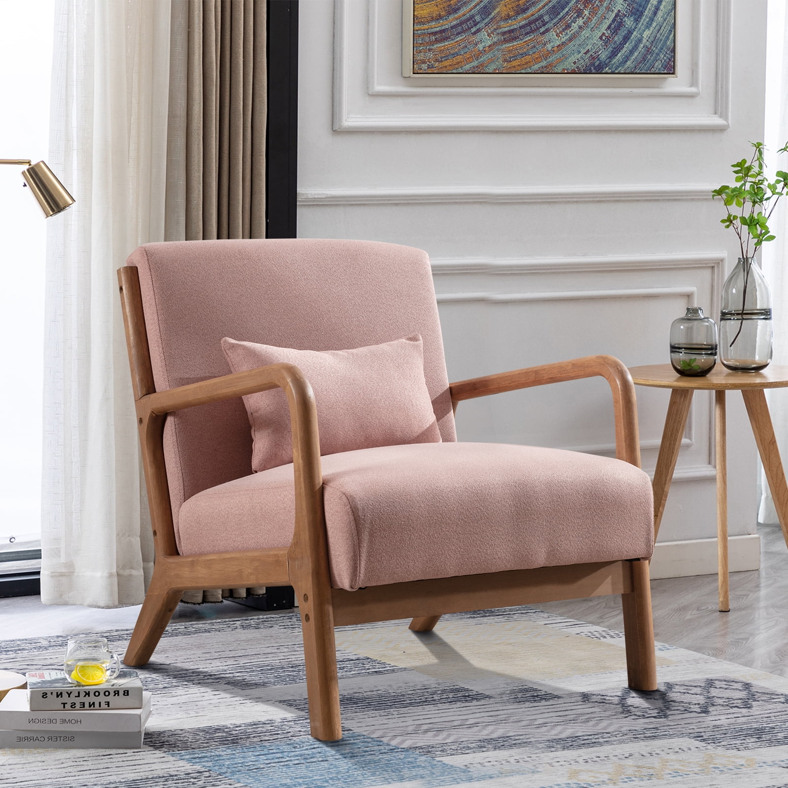 Bonzy Home Mid Century Modern Accent Chair, Single Fabric Lounge