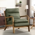 thumbnail image 1 of Bonzy Home Mid-Century Modern Accent Chair with Wood Frame, Upholstered Reading Armchair with Waist Cushion, Double Padded Side Chair for Living Room, Green, 1 of 6