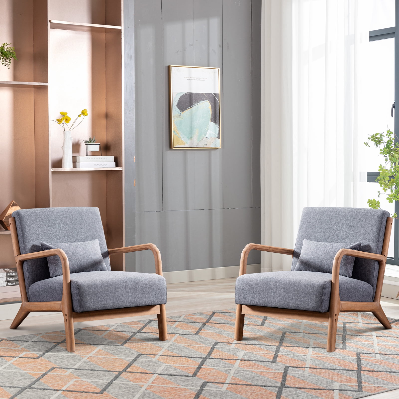 Bonzy Home Mid Century Modern Accent Chairs, Set of 2, Gray