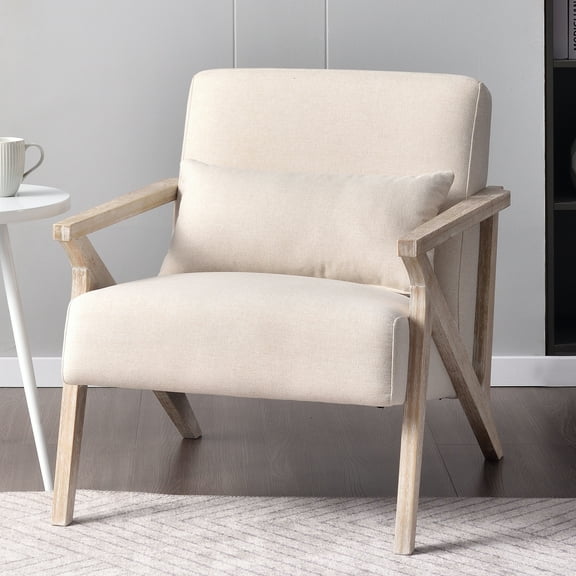 Bonzy Home Mid Century Modern Arm Chair, Wooden Handrail,Single Sofa Armchair for Living Room,Suitable for all ages,Beige