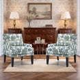 thumbnail image 1 of Bonzy Home Modern Floral Print Accent Chair with Arms and Wooden Legs, 2-Pack Mid‑Century High‑Back Wing Chair with Padded Armrests & Cushioned Seat for Living Room, Blue Green Floral, 1 of 8