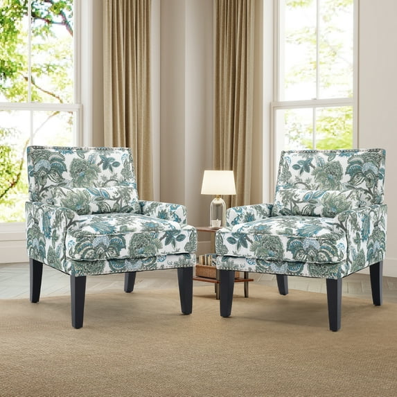 Bonzy Home Modern Accent Chair with Arms and Wooden Legs – Mid‑Century High‑Back Wing Chair with Padded Armrests & Cushioned Seat for Living Room, Set of Two