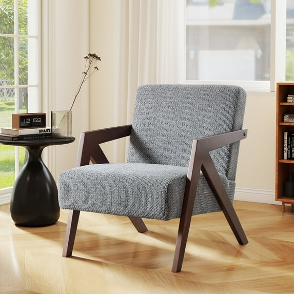 Bonzy Home Modern Accent Chair – Small Plaid Fabric Armchair for Living Room, Bedroom, Office, 300lbs (Gray)