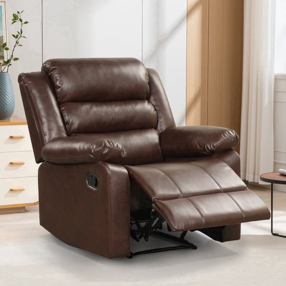 Bonzy Home Modern Comfort Reclining Chair Breathable Faux Leather Recliner Chairs, Brown