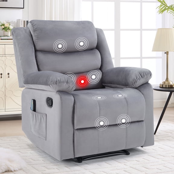 Bonzy Home Massage Recliner Modern Cloth Recliner Chair with Massage & Heating Breathable Fabric, Gray