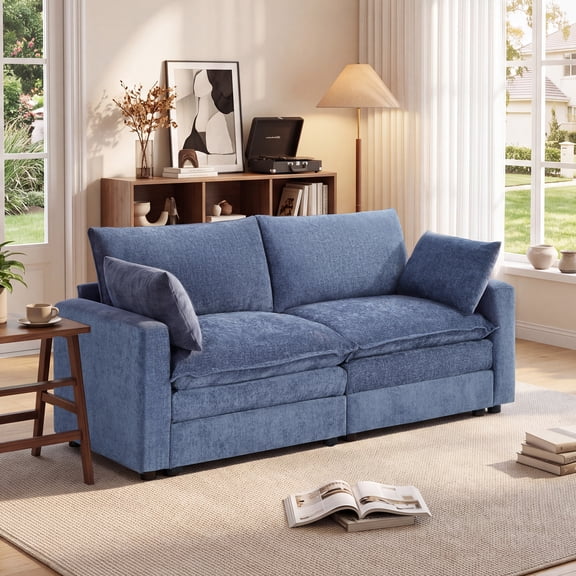 Bonzy Home Modern Loveseat, Modular Sectional Sofa Couches for Living Room Entertaining Guests or Relaxing Alone for Small Spaces Apartment, Royal Blue