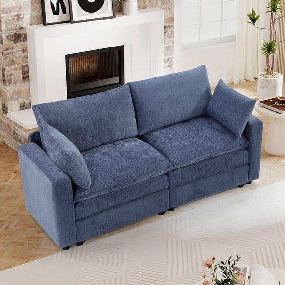 Bonzy Home Modern Loveseat Modular Sectional Sofa Couches for Living Room Entertaining Guests or Relaxing Alone for Small Spaces Apartment Blue