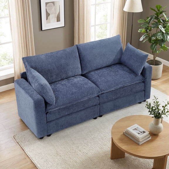 Bonzy Home Modern Loveseat Modular Sectional Sofa, 80.2" 2-Seat Comfy Chenille Couch with Armrests for Living Room, Small Spaces & Apartment, Royal Blue