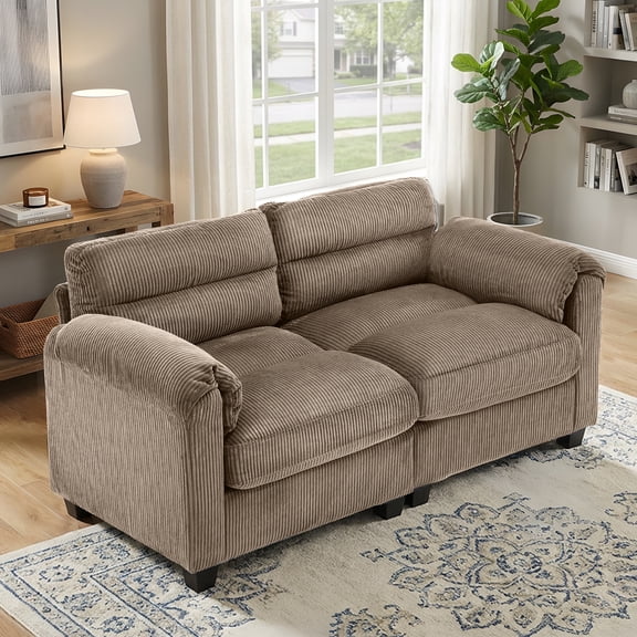Bonzy Home Modern Loveseat Modular Sectional Sofa Couches for Living Room Entertaining Guests or Relaxing Alone for Small Spaces Apartment Brown