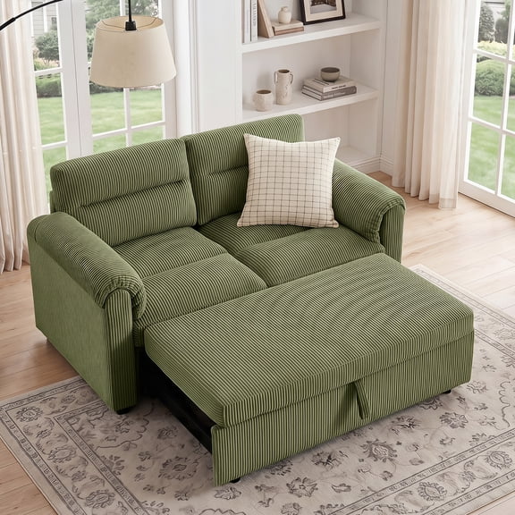 Bonzy Home Modular Corduroy Sectional Sofa with Pull Out Sleeper, Convertible L-Shaped Couch, Free Combination Upholstered Sofa Bed for Living Room