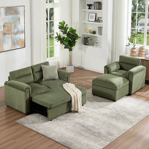 Bonzy Home Modular Corduroy Sectional Sofa with Pull Out Sleeper, Convertible L-Shaped Couch, Free Combination Upholstered Sofa Bed for Living Room