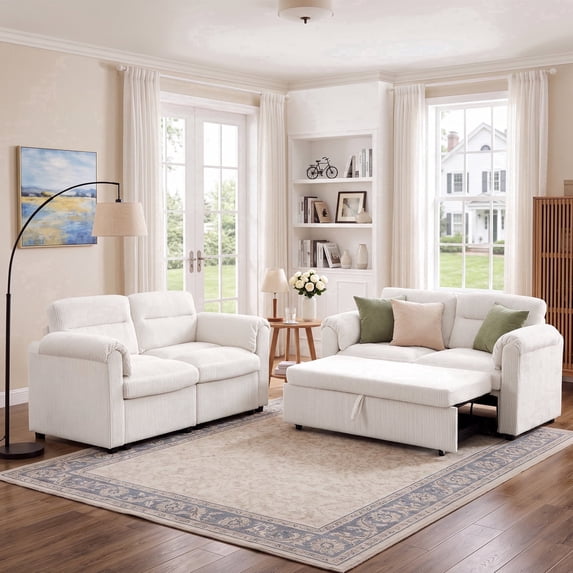 Bonzy Home Modular Corduroy Sectional Sofa with Pull Out Sleeper, Convertible L-Shaped Couch, Free Combination Upholstered Sofa Bed for Living Room