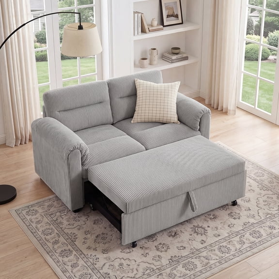 Bonzy Home Modular Corduroy Sectional Sofa with Pull Out Sleeper, Convertible L-Shaped Couch, Free Combination Upholstered Sofa Bed for Living Room