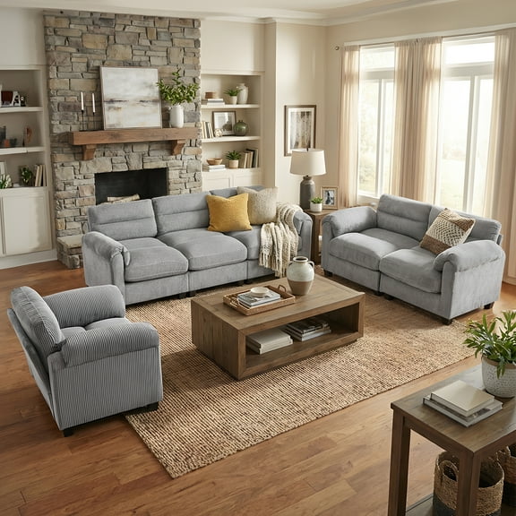 Bonzy Home Modular Sectional Sofa Couches Living Room Sofa Set Ideal for Small Spaces & Family Fun Gray