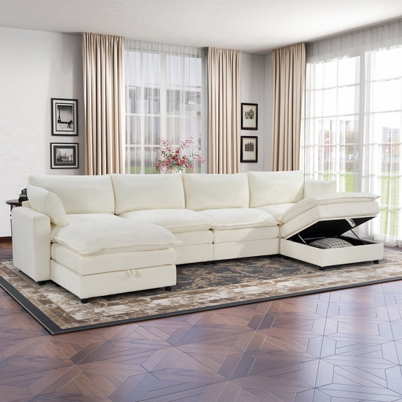 Bonzy Home Modular Sectional Sofa Couches for Living Room U-Shaped Sofa White