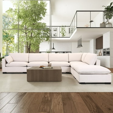 Bonzy Home Modular Sectional Sofa Down Filled Sectional Sofa L Shaped Comfy Couch with Chaise, Ottoman for Living Room