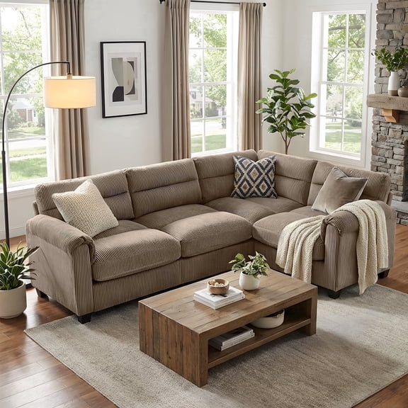 Bonzy Home Modular Sectional Sofa, L‑Shaped Couch, Ultra‑Comfort Seating – Configurable for Living Room & Family Room; Taupe