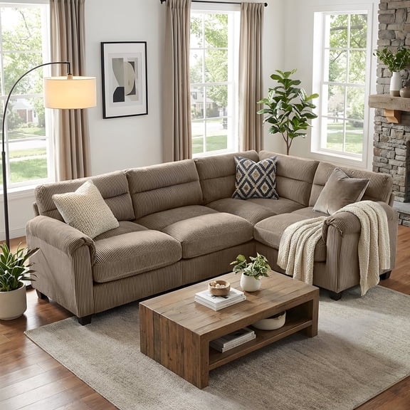 Bonzy Home Modular Sectional Sofa, L‑Shaped Couch, Ultra‑Comfort Seating – Configurable for Living Room & Family Room; Brown