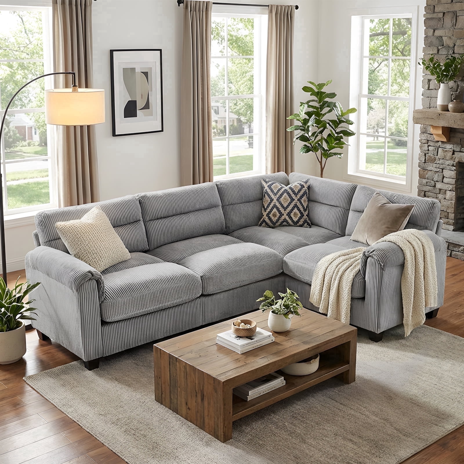 Bonzy Home Modular Convertible Sectional Sofa, Modern living room furniture sets L‑Shaped Couch Gray