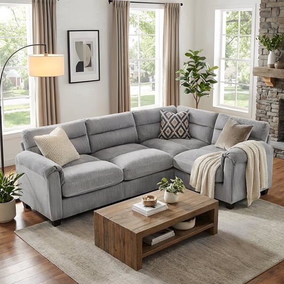 Bonzy Home Modular Convertible Sectional Sofa, Modern living room furniture sets  L‑Shaped Couch  Gray