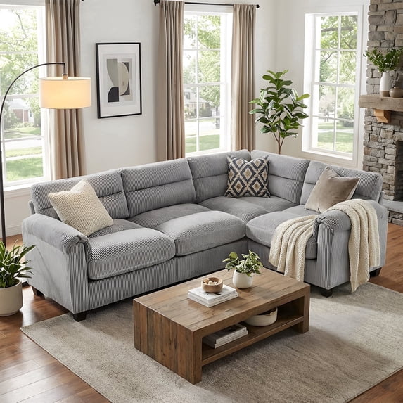 Bonzy Home Modular Convertible Sectional Sofa, Modern living room furniture sets L‑Shaped Couch Gray