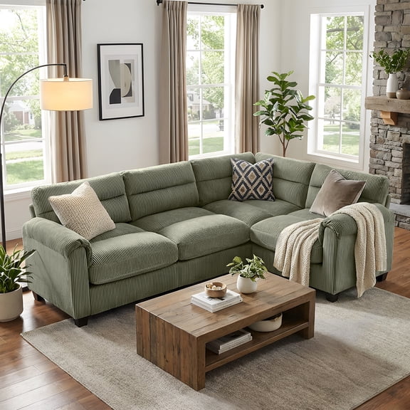 Bonzy Home Modular Sectional Sofa, L‑Shaped Couch, Ultra‑Comfort Seating – Configurable for Living Room & Family Room; Green