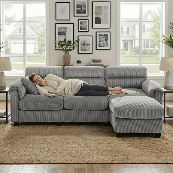 Bonzy Home Modular Sectional Sofa With Ottoman, Ultra‑Comfort Seating – Configurable for Living Room & Family Room; Gray
