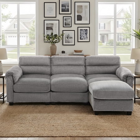 Bonzy Home Modular Sectional Sofa With Ottoman, Ultra-Comfort Seating – Configurable for Living Room & Family Room; Gray
