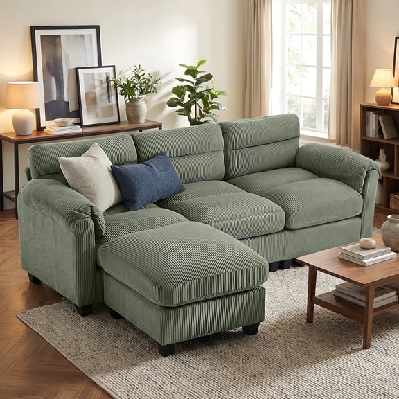 Bonzy Home Modular Sectional Sofa With Ottoman, Ultra‑Comfort Seating – Configurable for Living Room & Family Room; Green