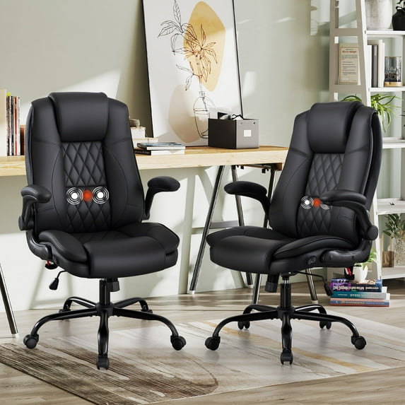 Bonzy Home Office Chair Set of 2 with Massage Adjustable Arm and Height Computer Desk Chairs Heavy Duty Design Ergonomic High Back Cushion Lumbar Back Support Big and Tall Chair