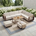 thumbnail image 1 of Bonzy Home Outdoor Wicker Sofa Set, Rattan Patio Conversation Sets - 6 Seater L-Shaped Wicker Sofa with Corner Seating, Rectangular Coffee Table and 2 Ottomans, Beige, 1 of 9