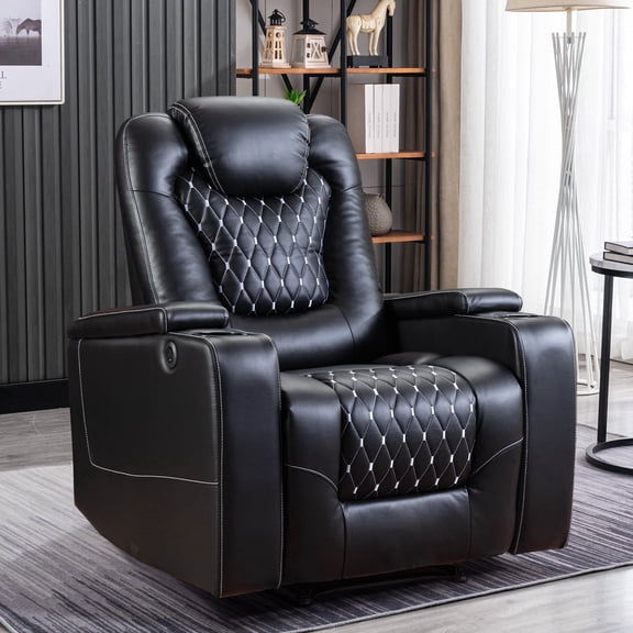 Bonzy Home Double Power Sofa Recliner, Home Theater Seating Living Room Chair, PU Leather Electric Seats - Black