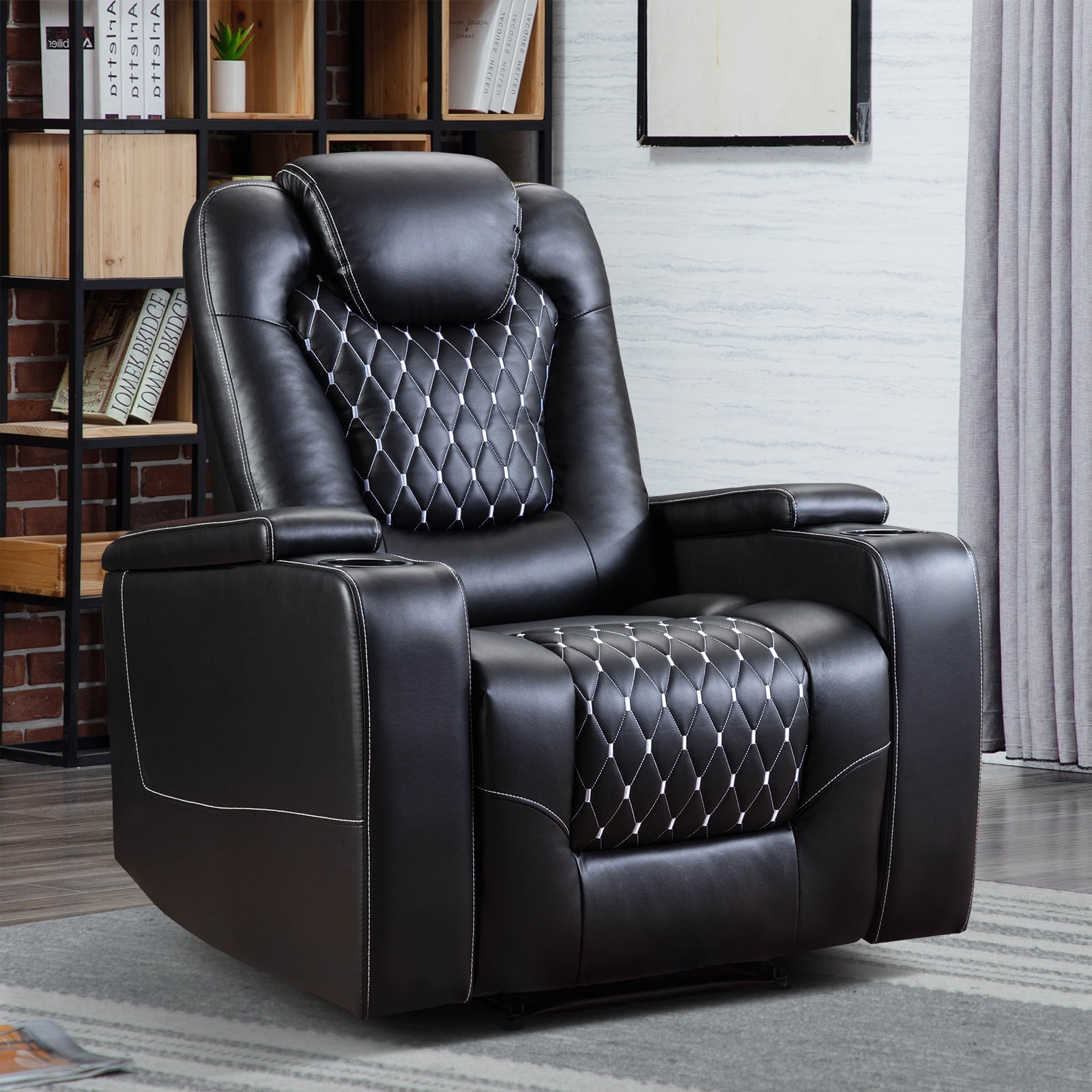 URTR Black Wood-Framed PU Leather Recliner Chair Adjustable Home Theater  Seating with Thick Seat Cushion and Backrest T-01280-B - The Home Depot