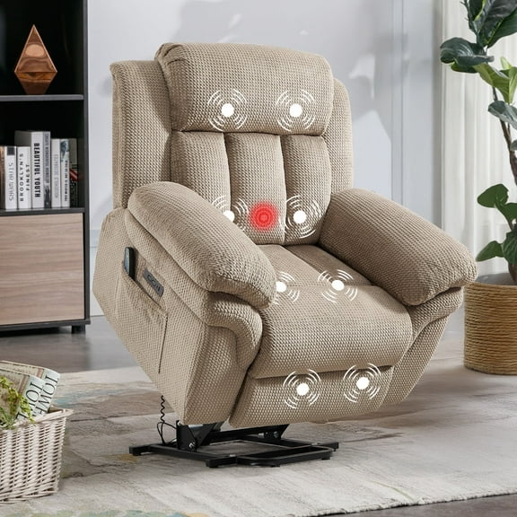 Bonzy Home Power Lift Chair Remote Control Massage & Heat Recliner Chair Heavy-Duty Electric Lift Chair with USB Charge for Elderly for Living Room & Bedroom Camel