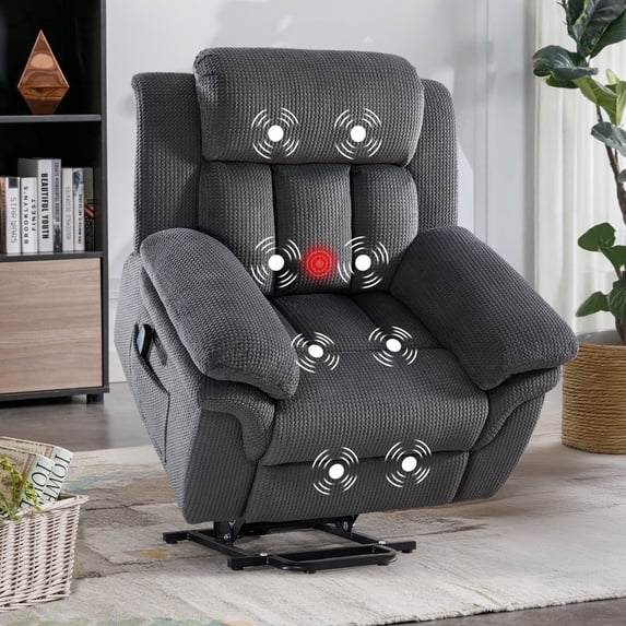 Bonzy Home Power Lift Chair Remote Control Massage & Heat Recliner Chair Heavy-Duty Electric Lift Chair with USB Charge for Elderly for Living Room & Bedroom Gray