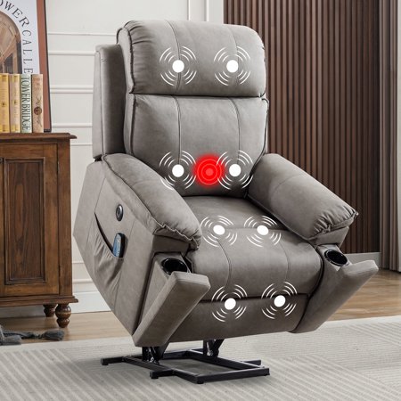 Bonzy Home Power Lift Chair for Elderly Electric Recliner with Heat & Massage Cup Holders Side Pockets USB Port, Gray