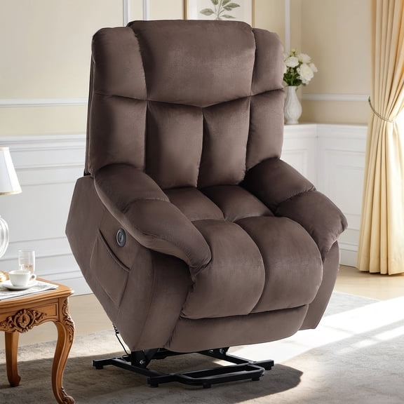 Bonzy Home Power Lift Electric Recliner Chair for Elderly - Heavy Duty Safe Reclining Mechanism, Anti-Skid Fabric Sofa for Living Room,Brown