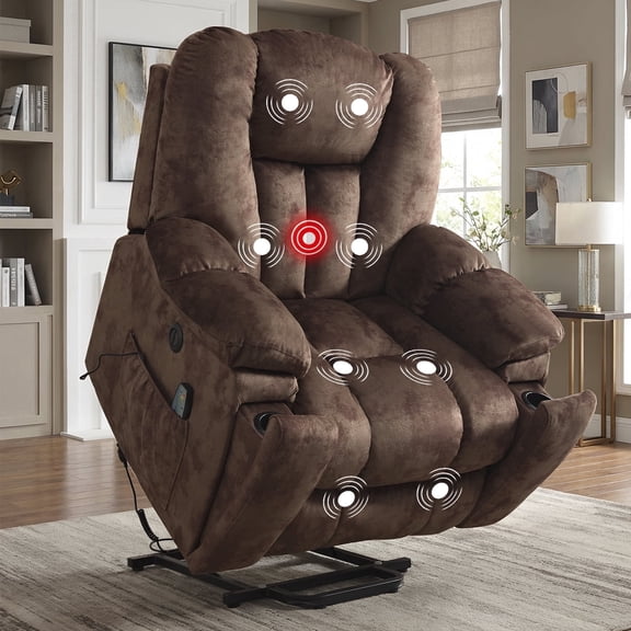 Ebello Large Power Lift Recliner Chair with Heat Massage, USB Ports - Ergonomic Recliner Chair for Elderly, Dark Brown