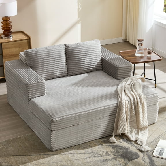 Bonzy Home Cloud Chaise Lounge - Oversized Indoor Sofa Bed Chair & Boneless Chaise for Living Room (Gray Corduroy)