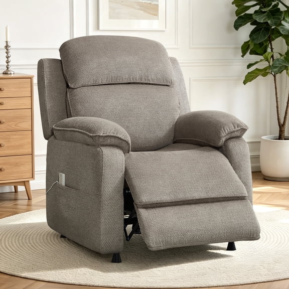 Bonzy Home Power Recliner Chair, Electric Recliner with Remote Control & Side Pockets, Compact Home Theater Seating for Small Spaces, Khaki
