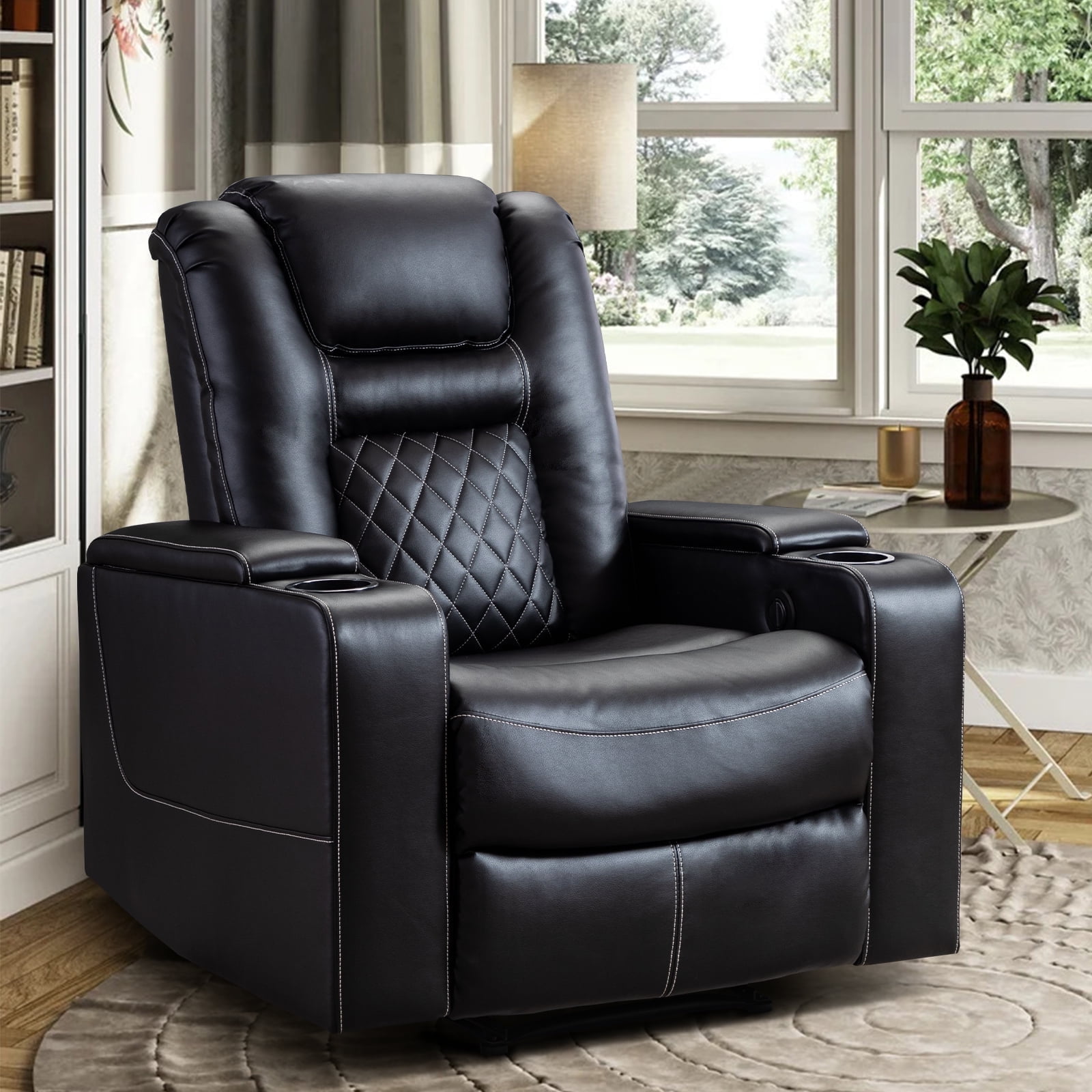 Bonzy Home Overstuffed Electric Home Theater Seating PU Leather Reclining Furniture with with USB Ports and Cup Holders and Hidden Arm Storage Black Walmart