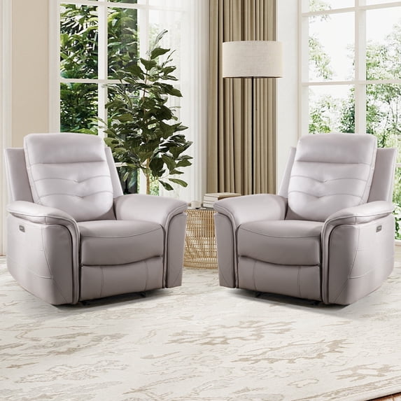 Bonzy Home Power Recliner Chair Set of 2, Electric Adjustable Reclining Sofa with USB Port, Overstuffed Armrest Single Recliner Sofa for Living Room Bedroom, Light Gray