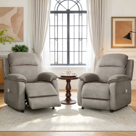 Bonzy Home Power Recliner Chair Set of 2, Electric Recliner with Remote Control & Side Pockets, Compact Home Theater Seating for Small Spaces, Khaki