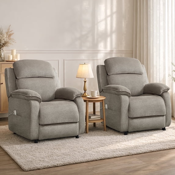 Bonzy Home Power Recliner Chair Set of 2 — Electric Recliner with Remote Control & Side Pockets, Compact Home Theater Seating for Small Spaces, Khaki