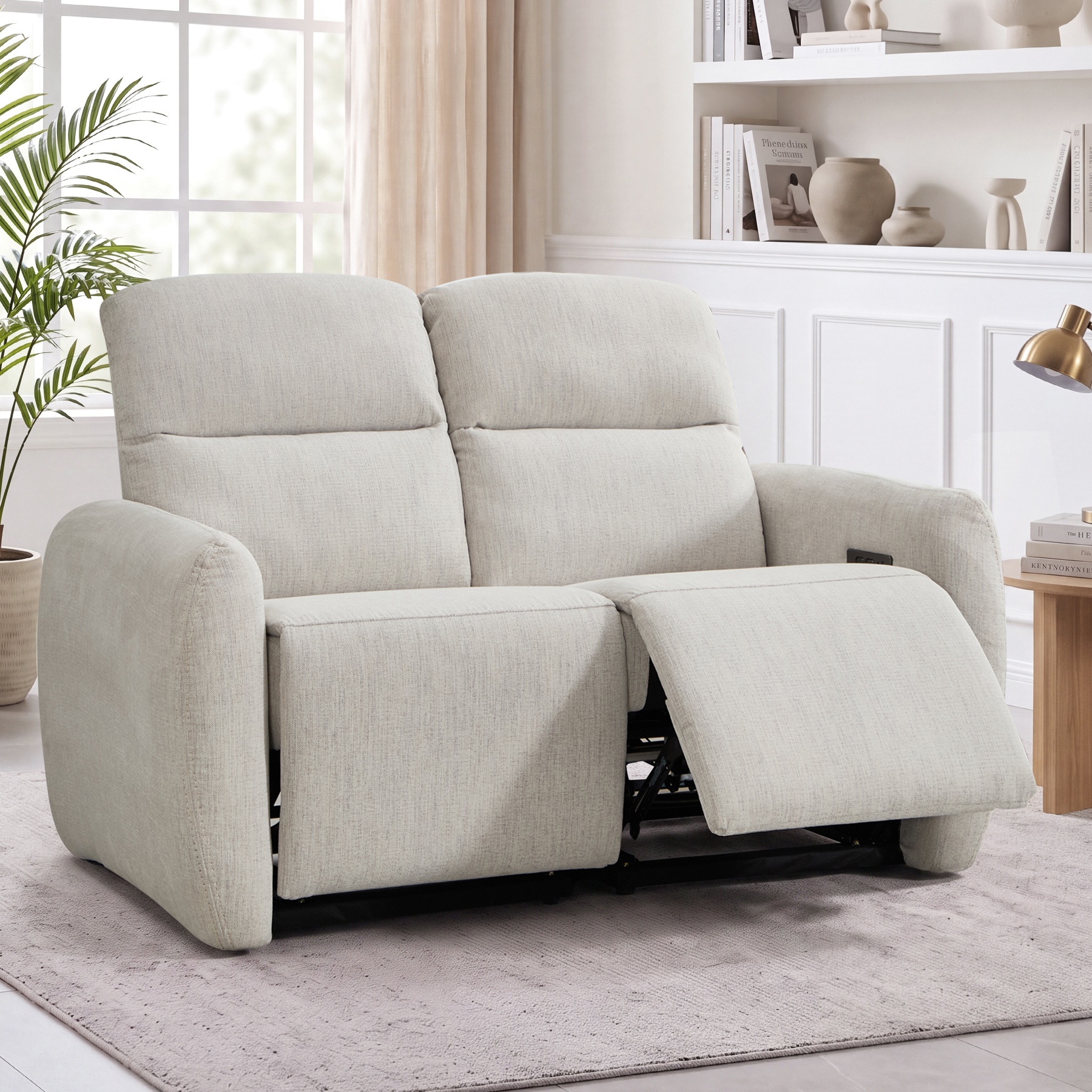 Bonzy Home Power Reclining Loveseat, 2-Seater Electric Recliner Sofa with USB & Type-C Charging Ports, Comfy Fabric Recliner Chair for Small Living Room Bedroom, Off-white