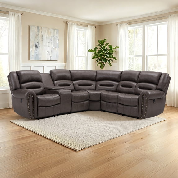 Bonzy Home Power Reclining Sectional Sofa, Suede Fabric Corner Recliner Couch with Console, Hidden Storage, Cup Holders & USB/Type-C Ports,Espresso