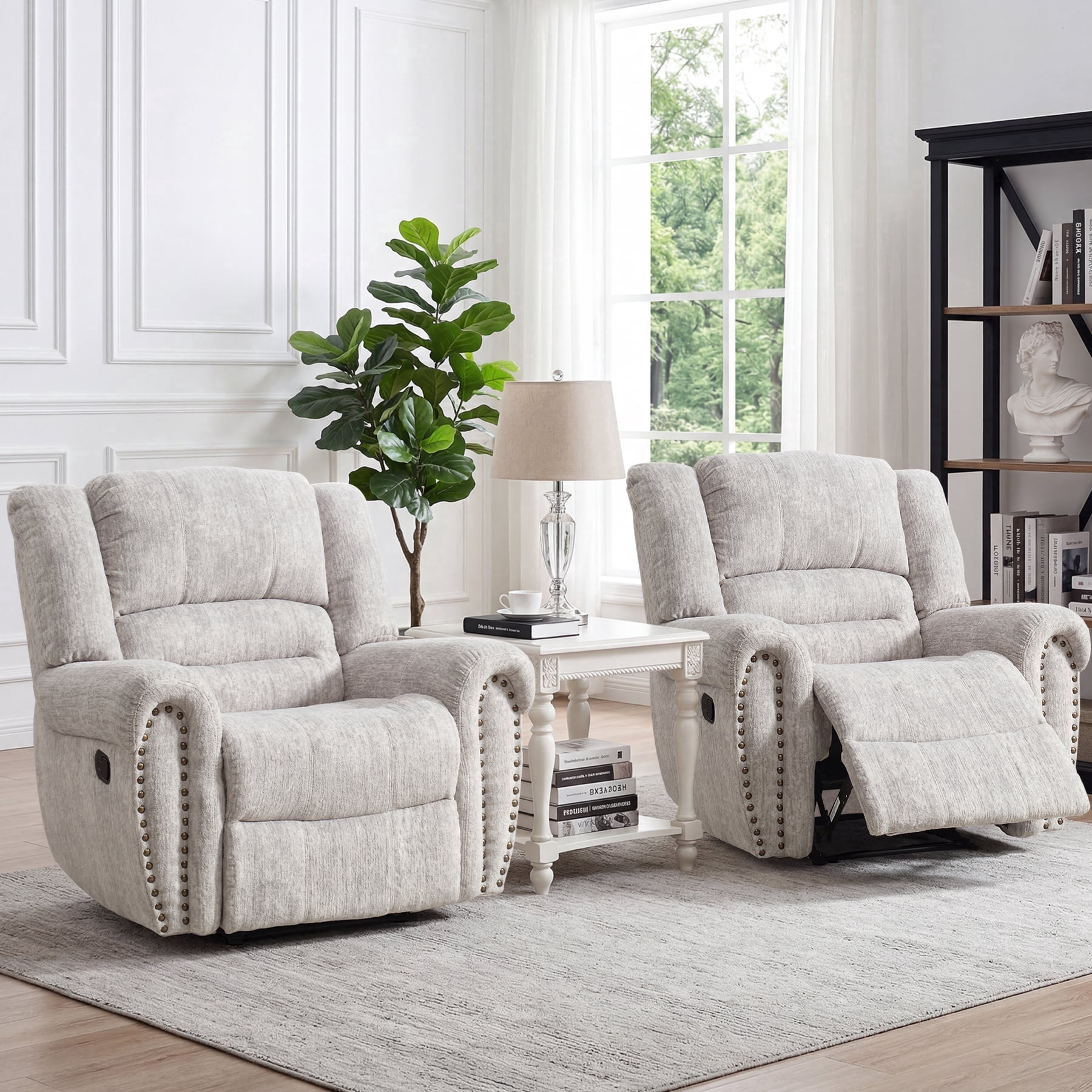 Bonzy Home Premium 2-Pack Recliner Chair Set, Soft Faux Leather, Manual Reclining Sofa for Living Room & Bedroom,White